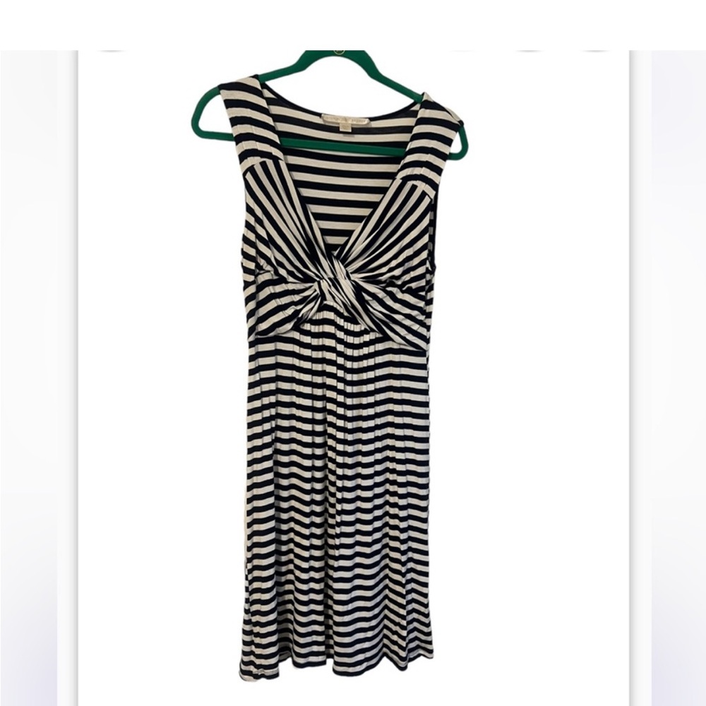 Banana Republic Navy Blue White Striped Twist Front V-Neck Sleeveless Knit Dress